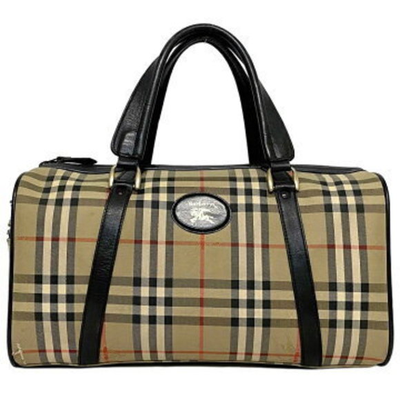 Burberry Boston Bag Beige Black Check canvas zipper business - Picture 1 of 9
